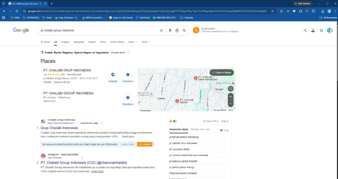 Google local pack showing PT Chalabi Grup Indonesia with consistent name, address, and phone
