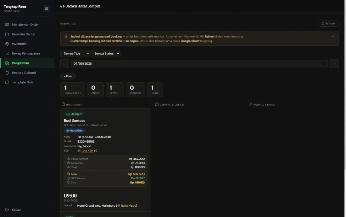 Delivery dispatch board with order info, schedule, and courier status