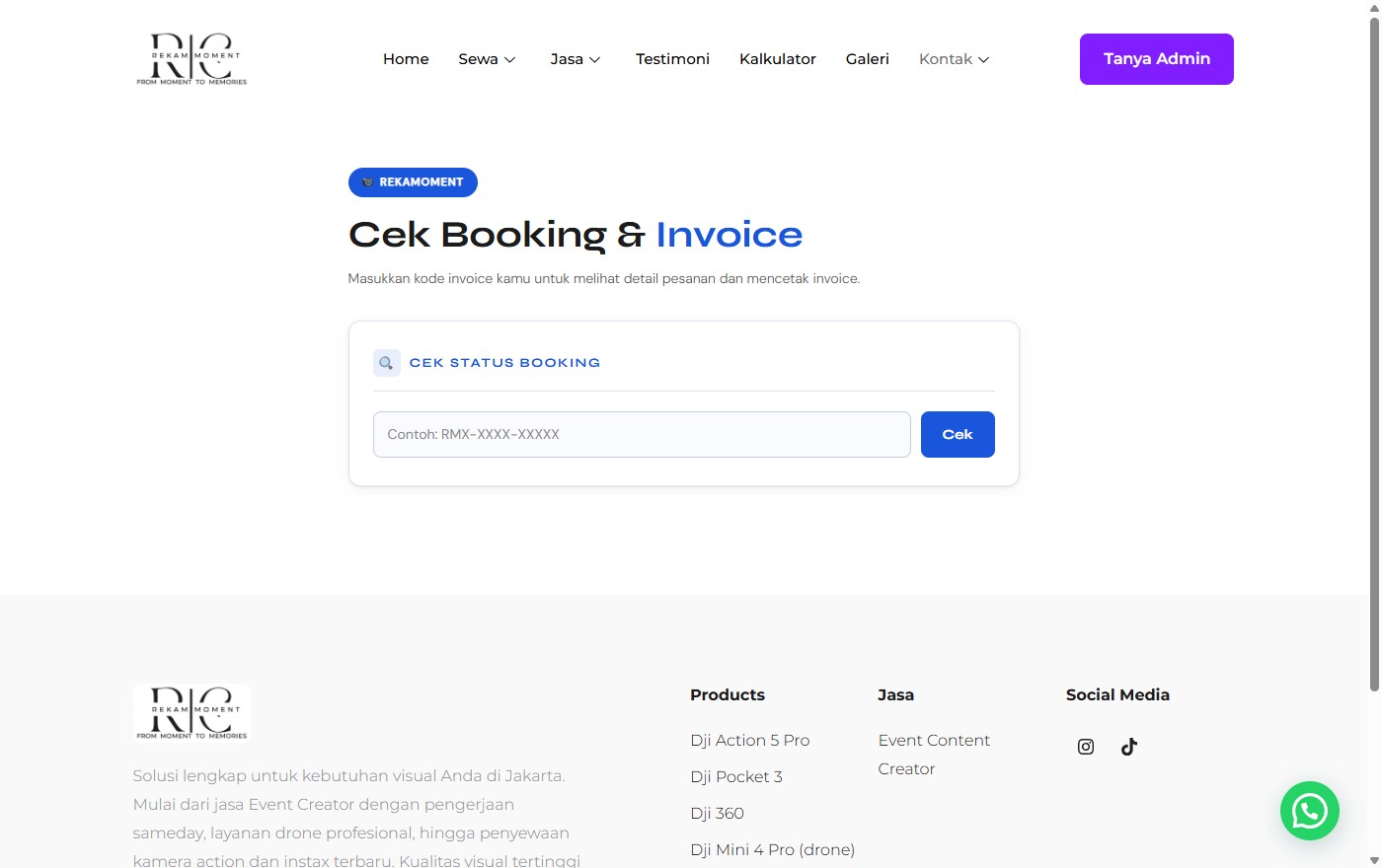 A custom booking and invoice checker built into a WordPress site