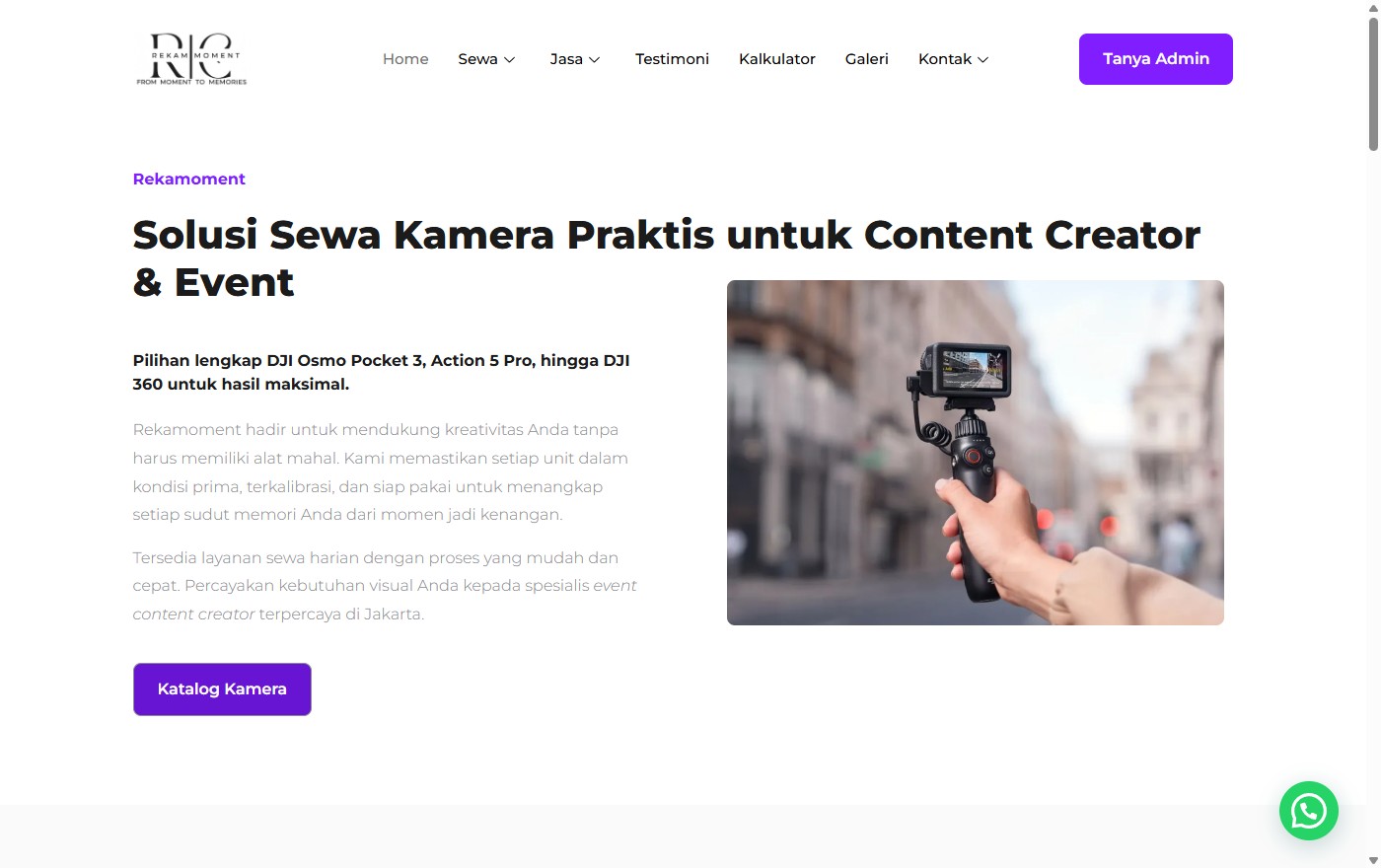 Rekamoment custom camera rental website homepage