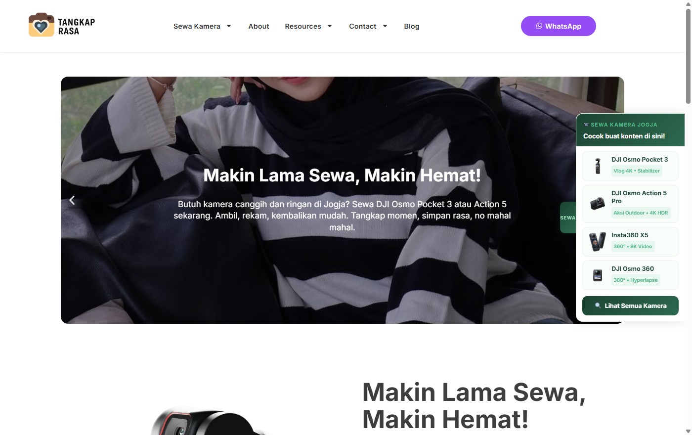 Tangkap Rasa camera rental website homepage