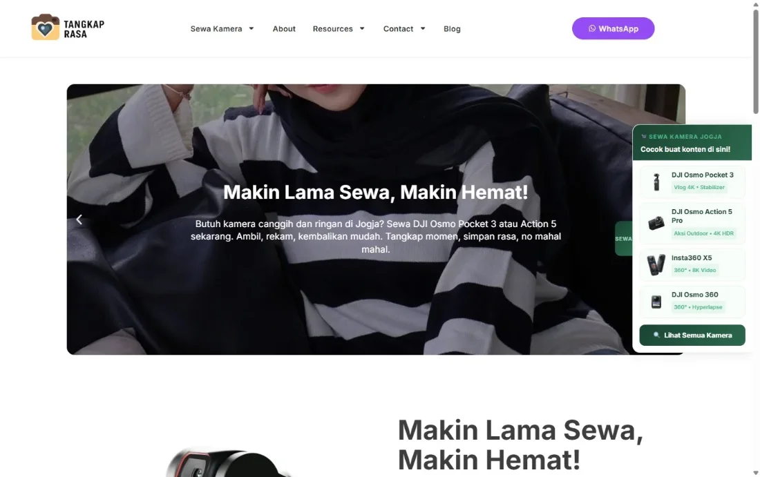 Tangkap Rasa camera rental website homepage